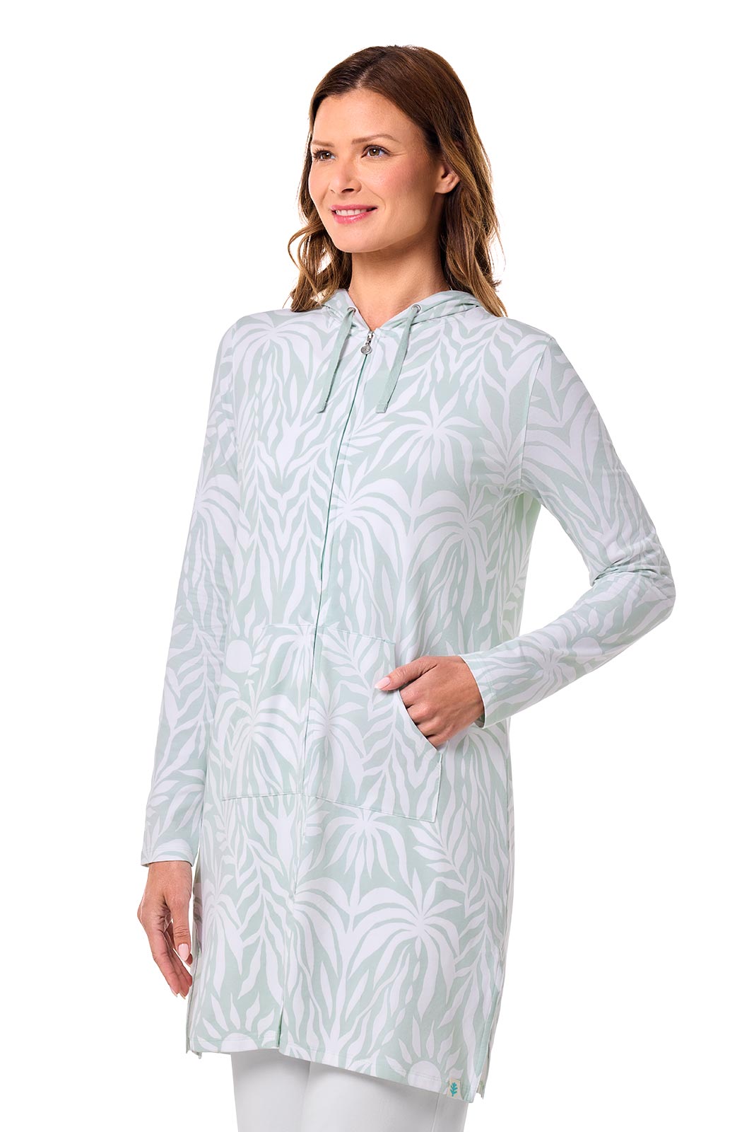 Cabana | Women's Long Zip-Up Hoodie | Misty Aqua American Palm