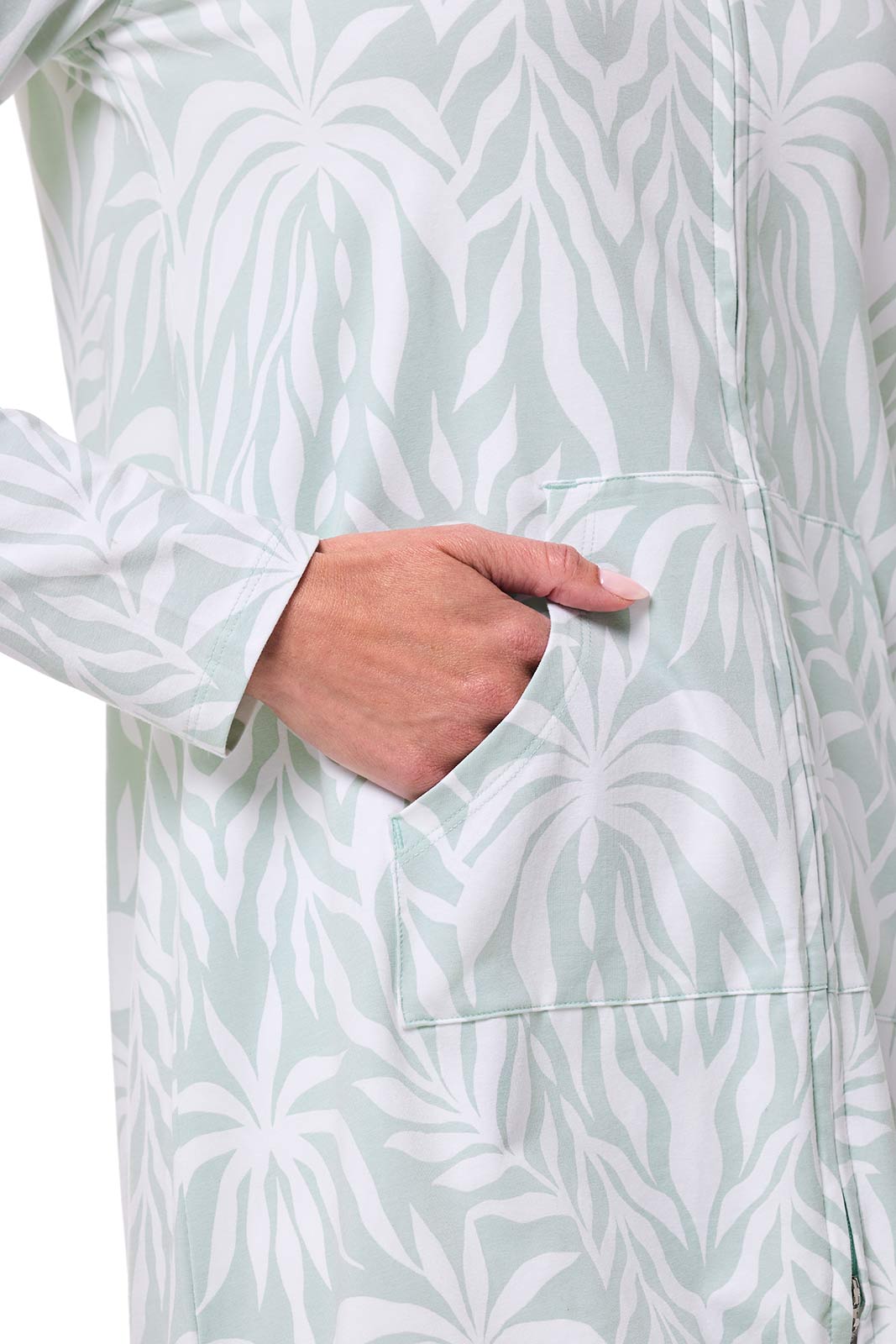 Cabana | Women's Long Zip-Up Hoodie | Misty Aqua American Palm
