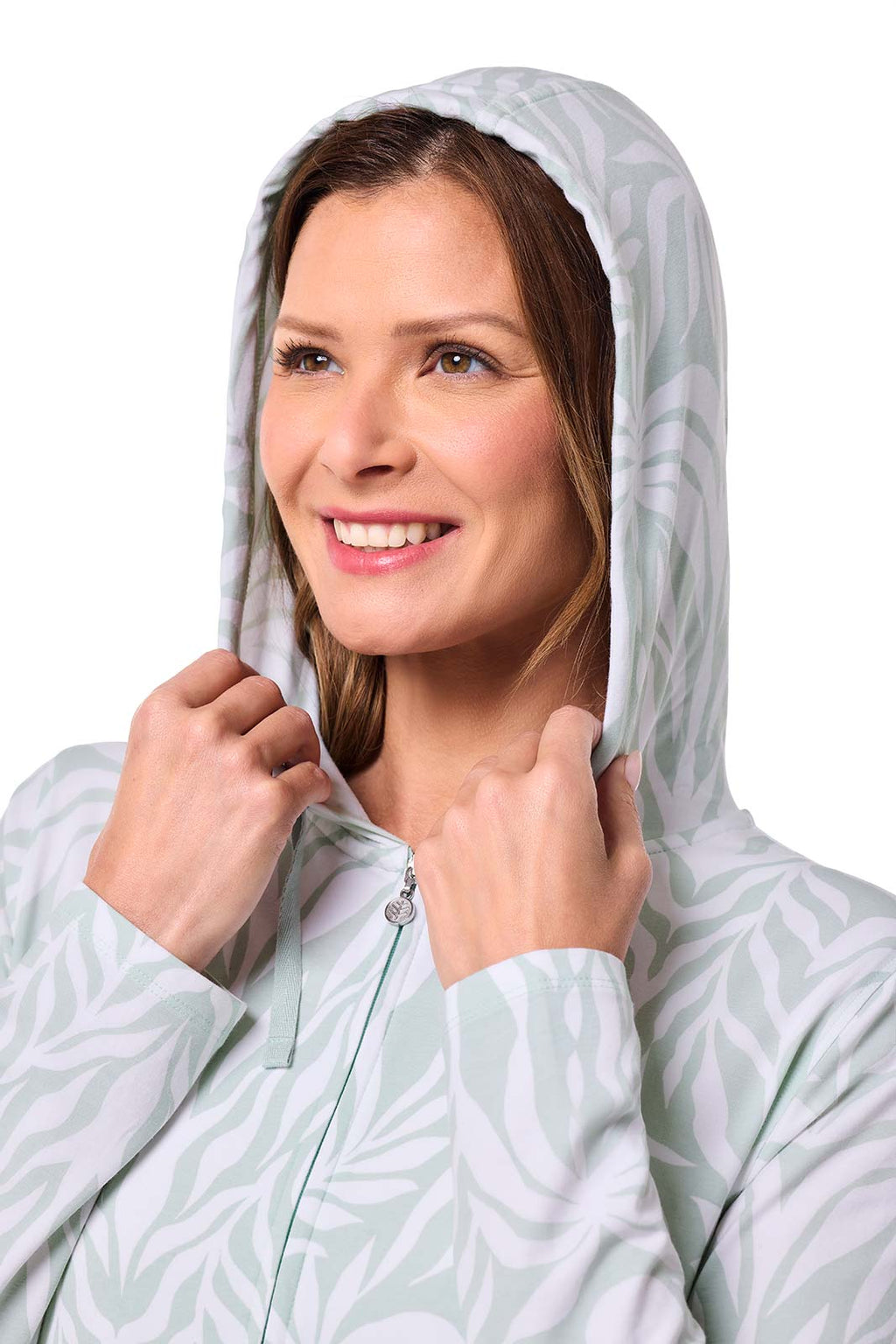 Cabana | Women's Long Zip-Up Hoodie | Misty Aqua American Palm
