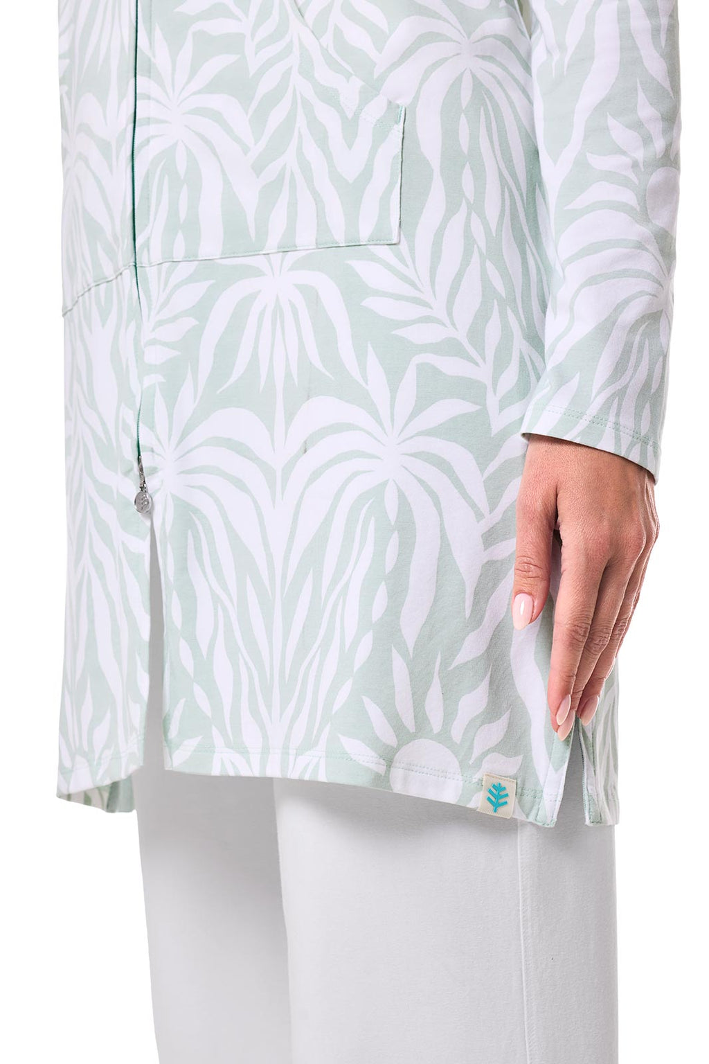 Cabana | Women's Long Zip-Up Hoodie | Misty Aqua American Palm