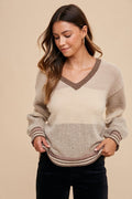 Color Block Sweater Top: Mocha