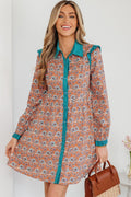 Floral Boho Contrast Collar Mini Shirt Dress