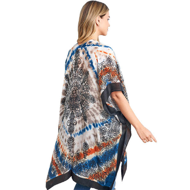 Tie Dye Boho Printed Cover Up Kimono Poncho