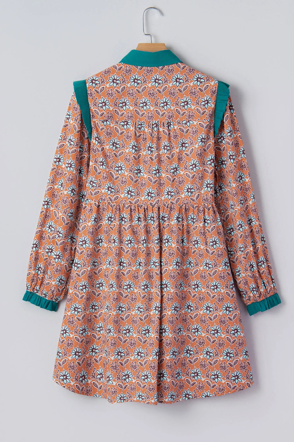 Floral Boho Contrast Collar Mini Shirt Dress