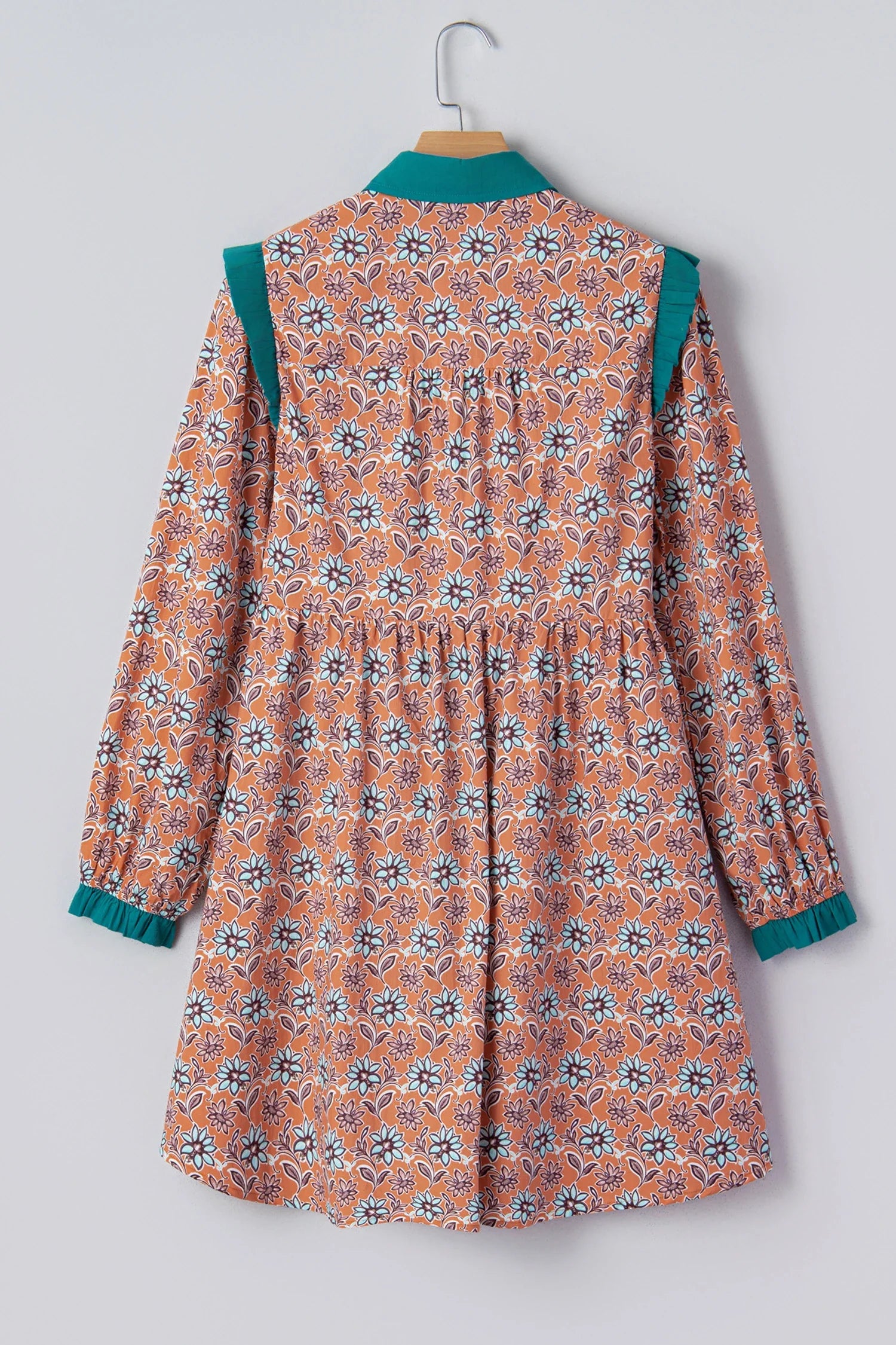 Floral Boho Contrast Collar Mini Shirt Dress